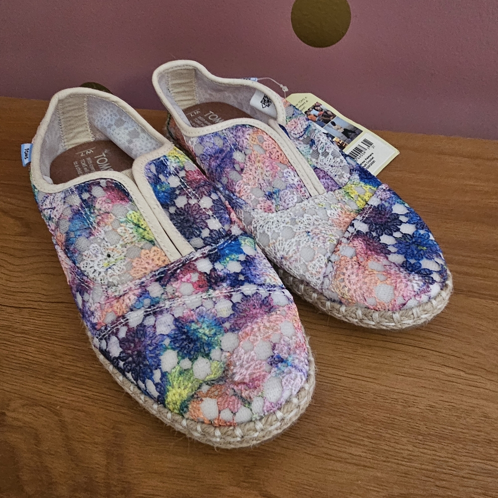 NWT - Toms Multicolor Crochet Slip-ons